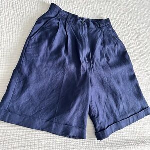 Vintage | Charter Club Petites | Navy Blue High Waisted Linen Shorts | S…